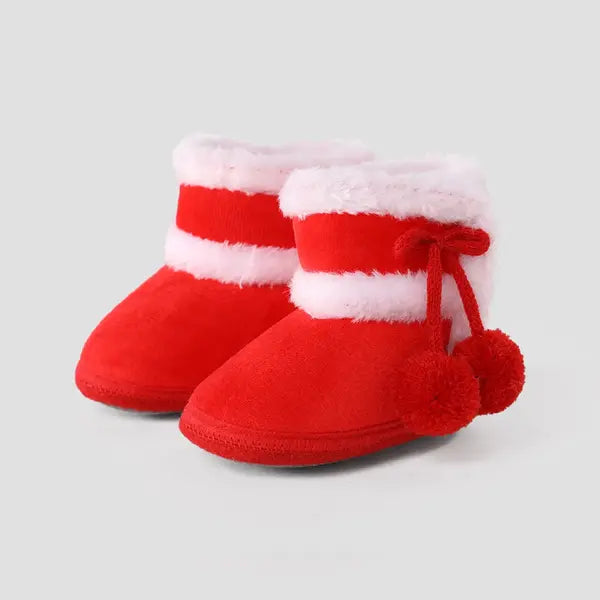 Patpat Christmas Baby & Toddler Pompom Decor Plush Walking Shoes red