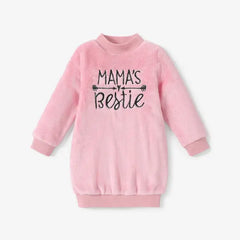 Patpat Toddler Girl Letter Embroidered Fleece Mock Neck Long-sleeve Pink Sweatshirt Dress  pink