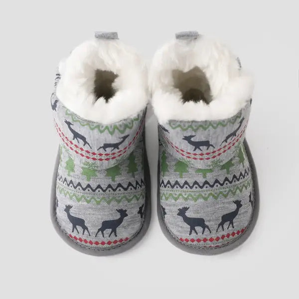 PATPAT Christmas Baby & Toddler Festival Theme Print Snow Boots Walking Shoes grey