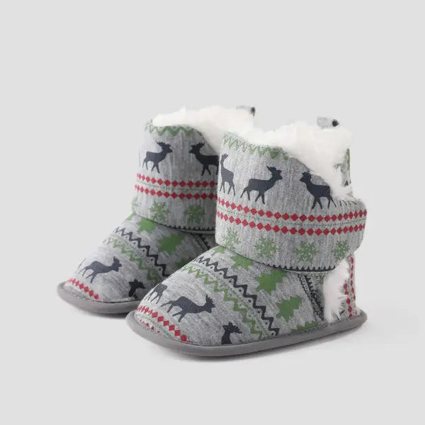 PATPAT Christmas Baby & Toddler Festival Theme Print Snow Boots Walking Shoes grey