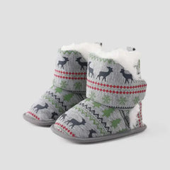 PATPAT Christmas Baby & Toddler Festival Theme Print Snow Boots Walking Shoes grey
