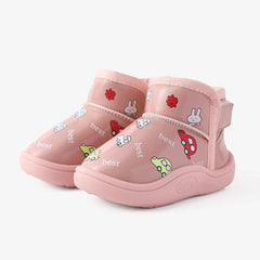 PATPAT Toddler & Kids Childlike Cartoon Vehicle & Rabbit Print Fleece Snow Boots Pink