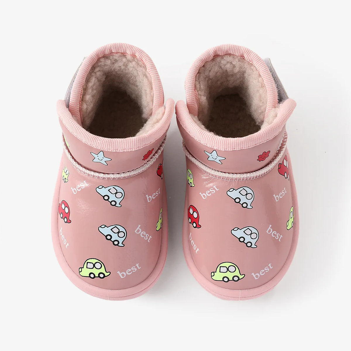 PATPAT Toddler & Kids Childlike Cartoon Vehicle & Rabbit Print Fleece Snow Boots Pink
