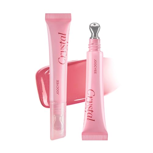 Joocyee Crystal Lip Gloss Hydrating Essence Tinted Nourishing Lip Serum with Ice Cube Metal Tip Applicator Sheer Watery Glow Moisturizing Makeup for Dry Lips