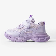 PATPAT Toddler/Kids Girls Sneakers Stylish Glitter Design Velcro Basketball Shoes purple