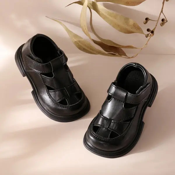 PATPAT Toddlers/Kids Girl/Boy Casual Solid Hollow Out Leather Sandals Black