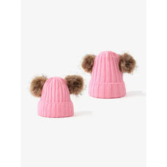 PATPAT Double Hairball Knitted Beanie Hats for Women pink