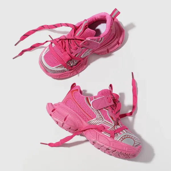 PATPAT Kids Girl/Boy Sneakers Solid Fabric Stitching Cross Strap Sports Shoes Pink