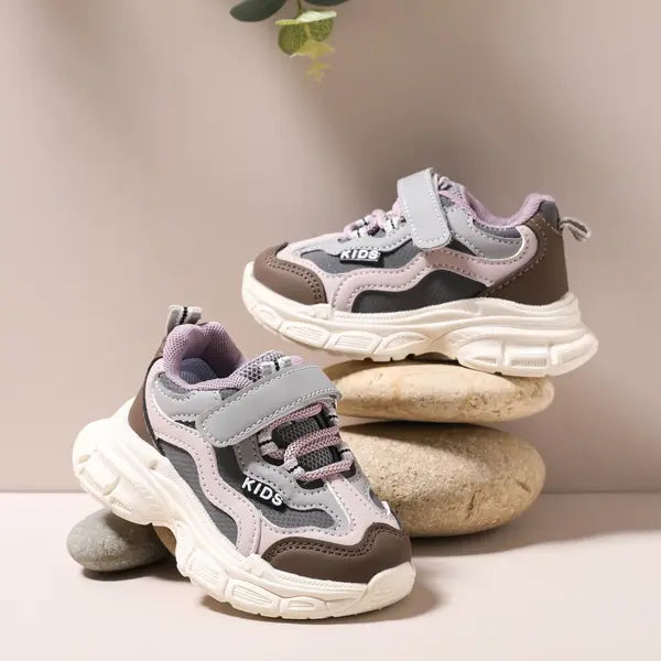PATPAT Toddler/Kids Girl/Boy Sporty Fabric Stitching Casual Velcro Shoes Purplesaga