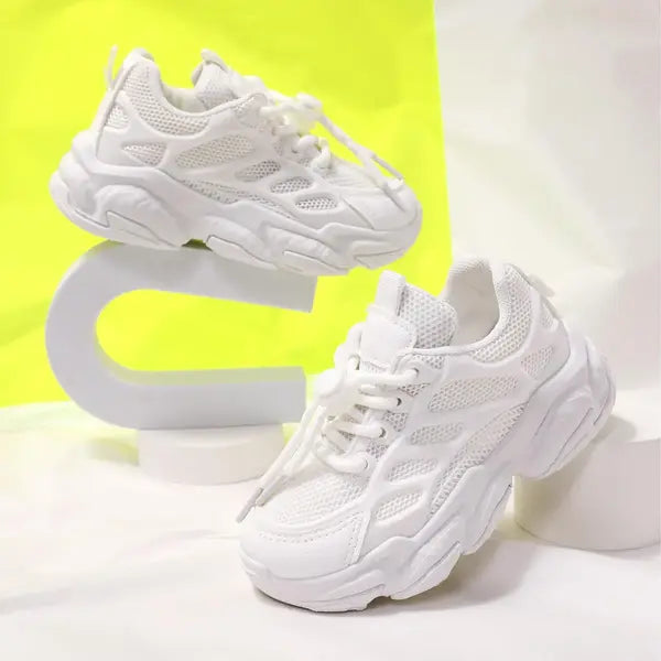 PATPAT Toddler/Kids Sneakers Sporty Colorful Shoelace Basketball Shoes white