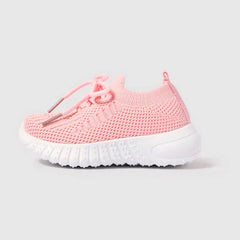 PATPAT Girls Sneakers Sporty Mesh Upper Breathable Perforated Lace-Up Tennis Shoes Pink