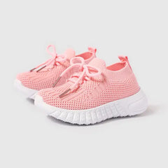 PATPAT Girls Sneakers Sporty Mesh Upper Breathable Perforated Lace-Up Tennis Shoes Pink