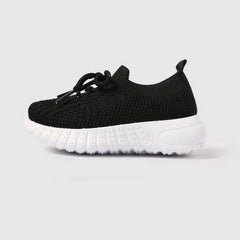 PATPAT Girls Sneakers Sporty Mesh Upper Breathable Perforated Lace-Up Tennis Shoes Black