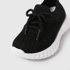 PATPAT Girls Sneakers Sporty Mesh Upper Breathable Perforated Lace-Up Tennis Shoes Black