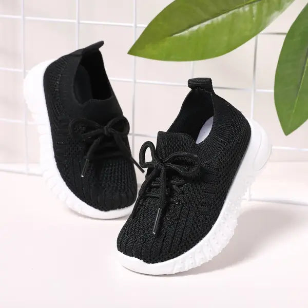 PATPAT Girls Sneakers Sporty Mesh Upper Breathable Perforated Lace-Up Tennis Shoes Black
