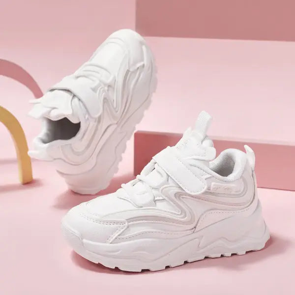 PATPAT Toddler/Kids Sneakers Unisex Sporty Style Velcro Closure Basketball Shoes White