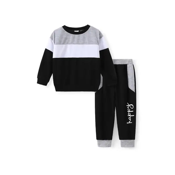 Patpat Toddler Boy/Girl 2pcs Colorblock Sweatshirt and Pants Set Black