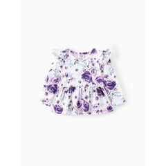 Patpat Baby Girl Clothes 2PCS Sweet Big Flower Flutter Sleeve Set Purple