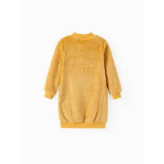 Patpat Toddler Girl Letter Embroidered Fleece Mock Neck Long-sleeve Pink Sweatshirt Dress Ginger