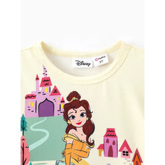 PATPAT Disney Princess Toddler Girl 2pcs Character Print Peplum Long-sleeve Tee and Stripe Pants Set Yellow