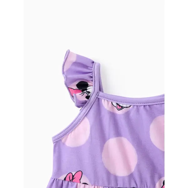 PATPAT Disney Mickey and Friends Baby/Toddler Girl Character Print Ruffled Sleeve Dress Purple