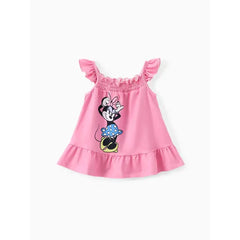 PATPAT Disney Mickey and Friends Baby/Toddler Girl Character Print Ruffled Sleeve Dress Pink