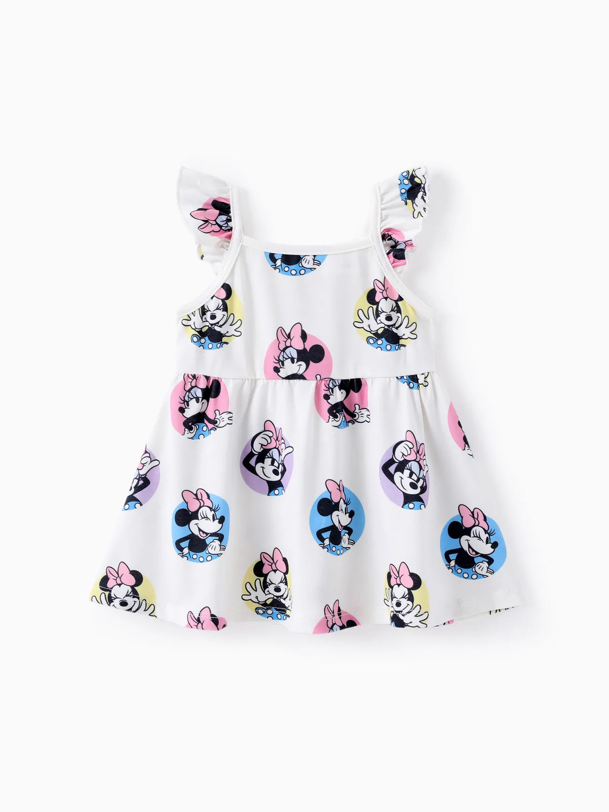 PATPAT Disney Mickey and Friends Baby/Toddler Girl Character Print Ruffled Sleeve Dress White