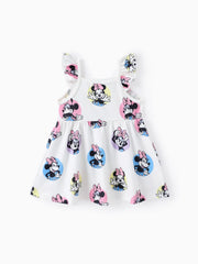 PATPAT Disney Mickey and Friends Baby/Toddler Girl Character Print Ruffled Sleeve Dress White