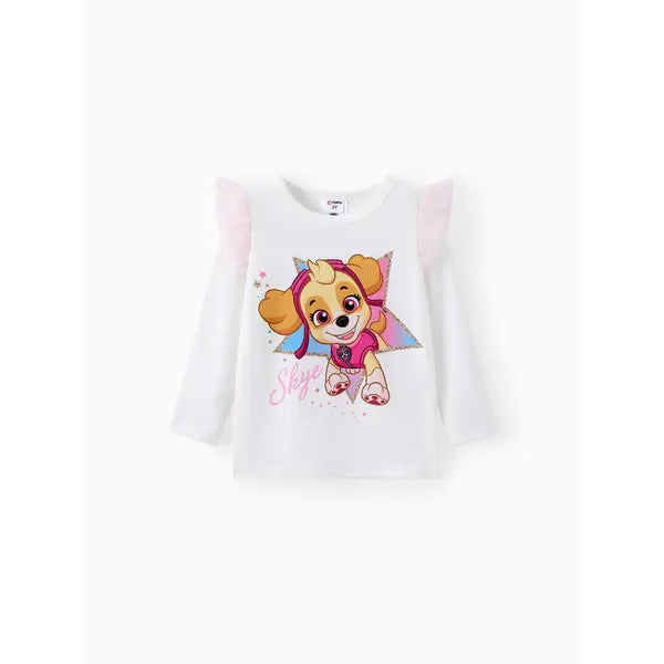 PATPAT PAW Patrol Toddler Girl Skye Hooded Jacket/Mesh Flutter-sleeve Sweatshirt/Leggings White