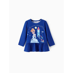 PATPAT Disney Princess Toddler Girl 2pcs Character Print Peplum Long-sleeve Tee and Stripe Pants Set Blue
