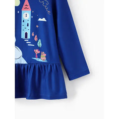PATPAT Disney Princess Toddler Girl 2pcs Character Print Peplum Long-sleeve Tee and Stripe Pants Set Blue