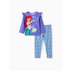 Patpat Disney Princess Baby Girl 2pcs Character Print Long-sleeve Top and Leggings Set Purple