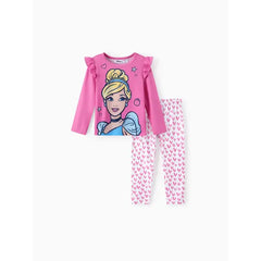 Patpat Disney Princess Baby Girl 2pcs Character Print Long-sleeve Top and Leggings Set  Pink
