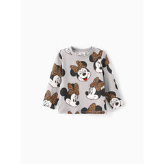 PATPAT Disney Mickey and Friends Toddler Girl Cotton Leopard Print Solid Top and Pant Sets Grey