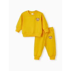Patpat 2pcs Baby/Toddler Girl/Boy Clothes Solid Bear Pattern Set yellow