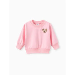 Patpat 2pcs Baby/Toddler Girl/Boy Clothes Solid Bear Pattern Set pink