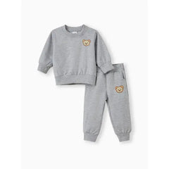 Patpat 2pcs Baby/Toddler Girl/Boy Clothes Solid Bear Pattern Set gray