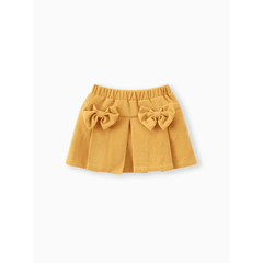 Patpat 3pcs Baby Girl 95% Cotton Ribbed Ruffle Long-sleeve Top and Bow Front Skirt & Headband Set Yellow