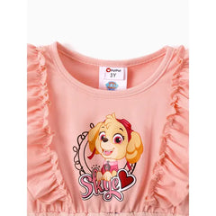 PATPAT PAW Patrol Toddler Girl Cotton Ruffled Polka dots Layered Mesh Splice Sleeveless Dress Pink