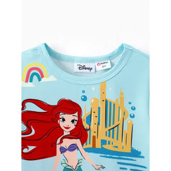 PATPAT Disney Princess Toddler Girl 2pcs Character Print Peplum Long-sleeve Tee and Stripe Pants Set Mintblue