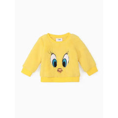 Patpat Looney Tunes Baby Boy/Girl Cartoon Animal Embroidered Long-sleeve Thermal Fuzzy Pullover yellow