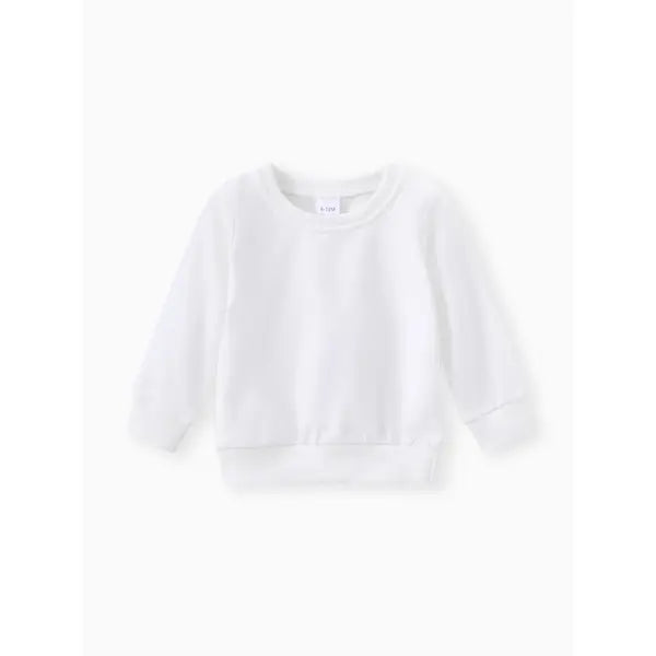 Patpat Baby Boy/Girl Solid/Striped Crewneck Long-sleeve Pullover Sweatshirt white