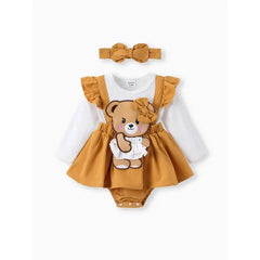 Baby Girls Clothes SuperCuteCute Bear Embroidered Romper with Headband Ginger