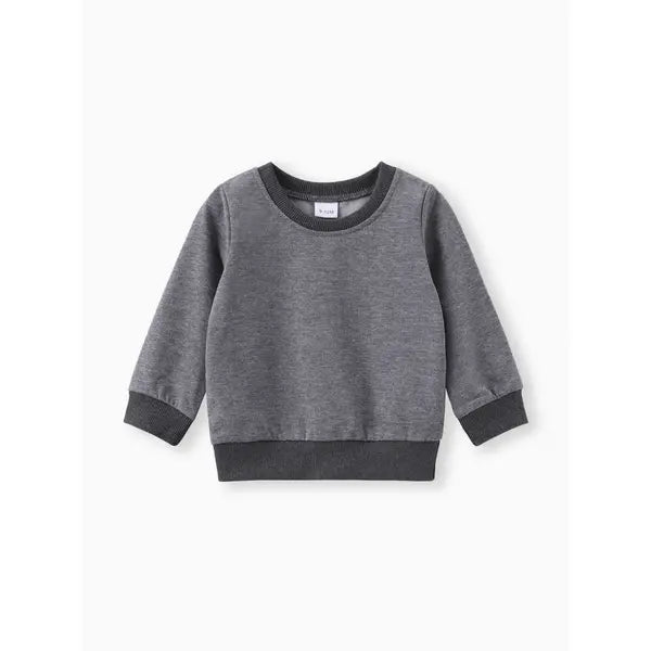 Patpat Baby Boy/Girl Solid/Striped Crewneck Long-sleeve Pullover Sweatshirt  Gray