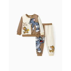 PATPAT Tom and Jerry Toddler Boy Colorblock Character Print Long-sleeve Top and Pants Set