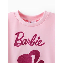 PATPAT Barbie 2pcs Toddler Girl Character Letter Print Cotton Pullover Sweatshirt and Elasticized Pants Set Pink