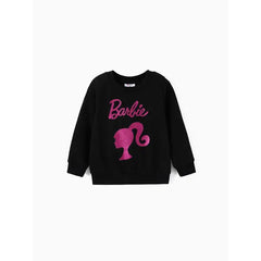PATPAT Barbie 2pcs Toddler Girl Character Letter Print Cotton Pullover Sweatshirt and Elasticized Pants Set Black
