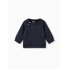 Patpat Baby Boy/Girl Clothes 2pcs Solid Knitted Sweatshirt and Pants Set Blue