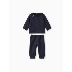 Patpat Baby Boy/Girl Clothes 2pcs Solid Knitted Sweatshirt and Pants Set Blue