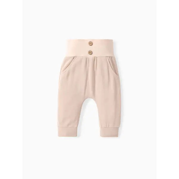 Patpat Baby Boy/Girl Solid Waffle Textured High Waist Pants apricot